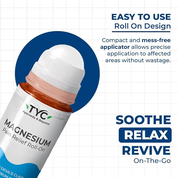 TYC - Trust Your Choice Magnesium Pain Relief Roll-On, Instant Relief for Back, Joint, Knee, Neck Pain, Muscle Stiffness and Sports Injuries with Natural Ingredients, Pack of 1 (50ml)