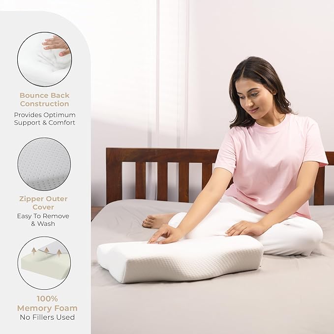 MY ARMOR Cervical Pillow for Neck Pain | 2 Years Warranty | for Spondylitis Neck & Shoulder Pain, Orthopedic Memory Foam Pillow for Sleeping, Regular Size - 18.5x11x3.5 Inch, White - Pack of 1