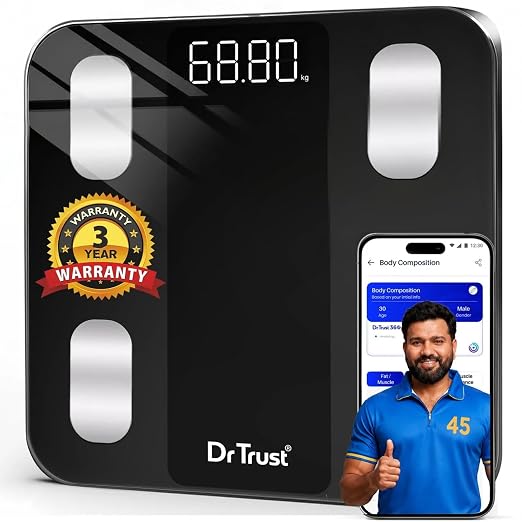 Dr Trust USA Legend Smart Scale | 20+ Parameters | US FDA approved | Unlimited Users Bluetooth BMI Weight Scale with 3 Years Warranty Weighing Machine & Body Fat Analyzer for Health Monitoring (Black)